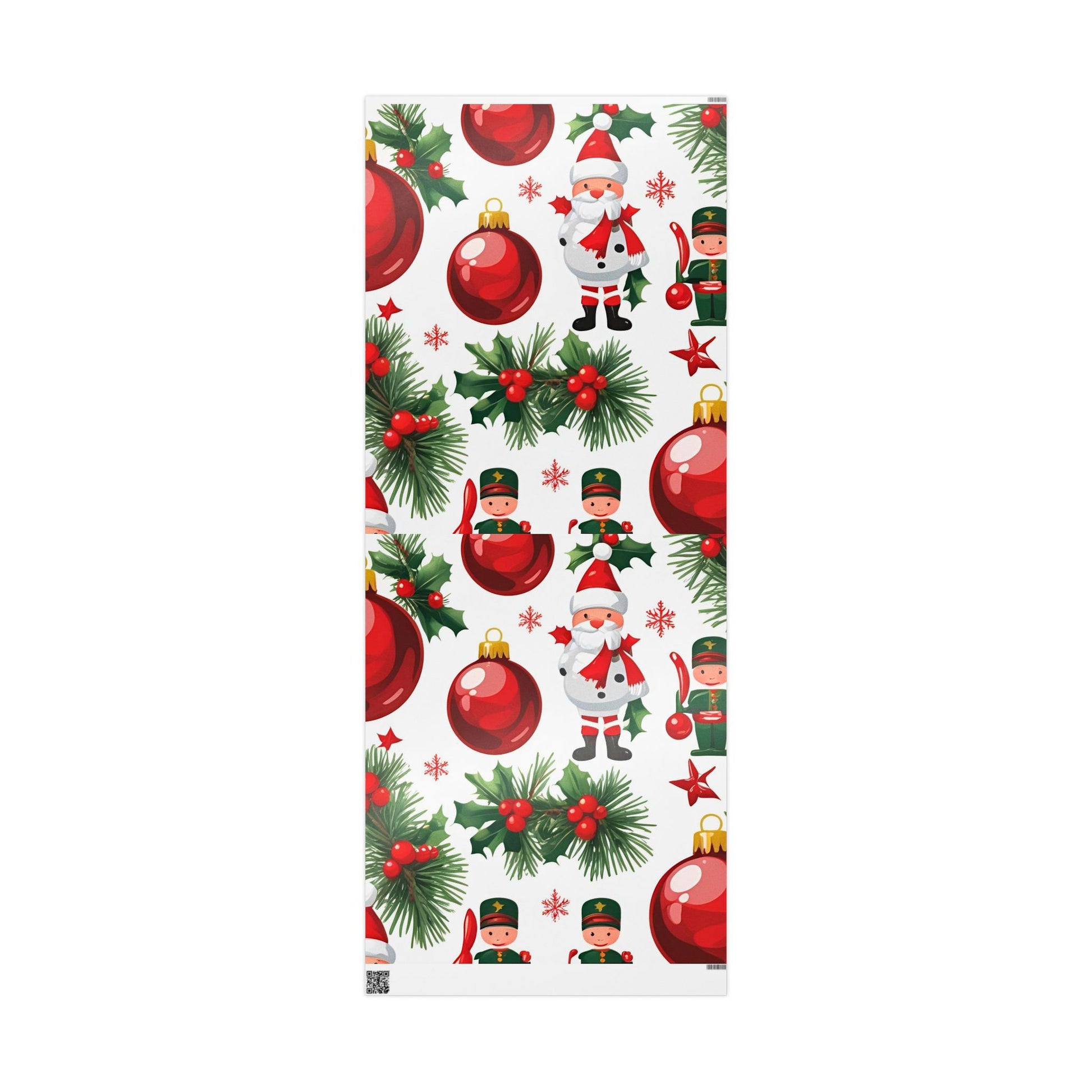 Santa and Toy Soldiers Christmas Wrapping Paper – Festive Ornaments and Holly Design