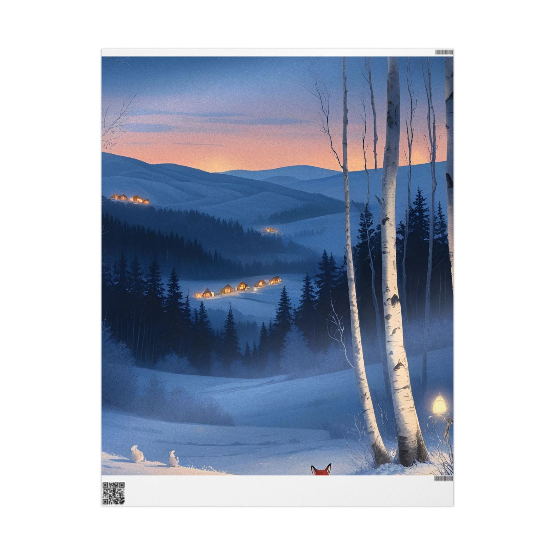 Winter Sunset Village Wrapping Paper – Cozy Mountain Holiday Gift Wrap