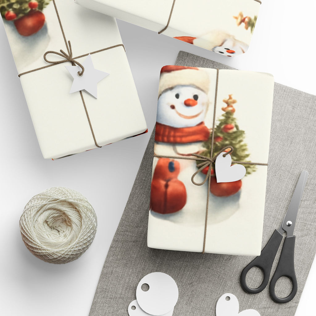 Snowman Pattern Wrapping Paper Roll — Jolly Snowfolk Christmas Wrapping Paper – Miniature Snowman Pattern Gift Wrap by Paper Pleasures – Illustrated by Trailside Designs