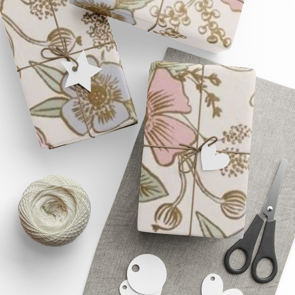 Vintage Floral Wrapping Paper – Soft Pastel Garden Blooms on Cream Background