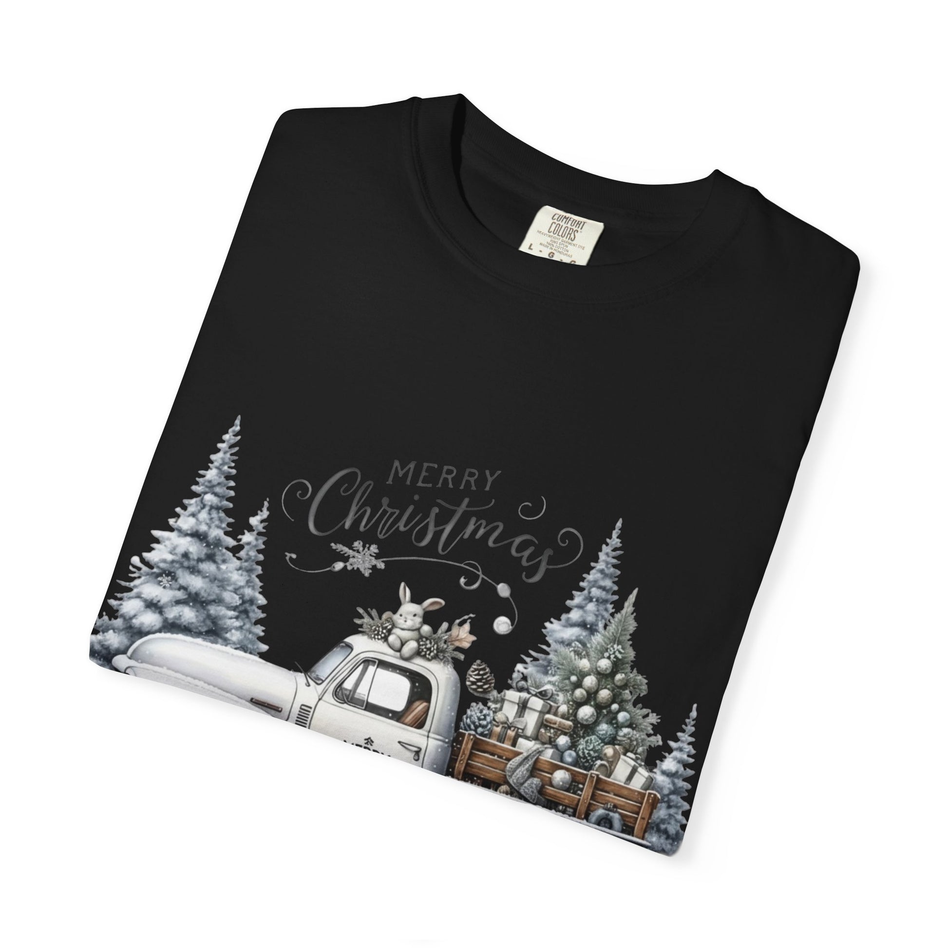 Whispers of Winter – Merry Christmas Truck T-Shirt SHORT SLEEVE | Vintage Holiday Apparel by Paper Pleasures