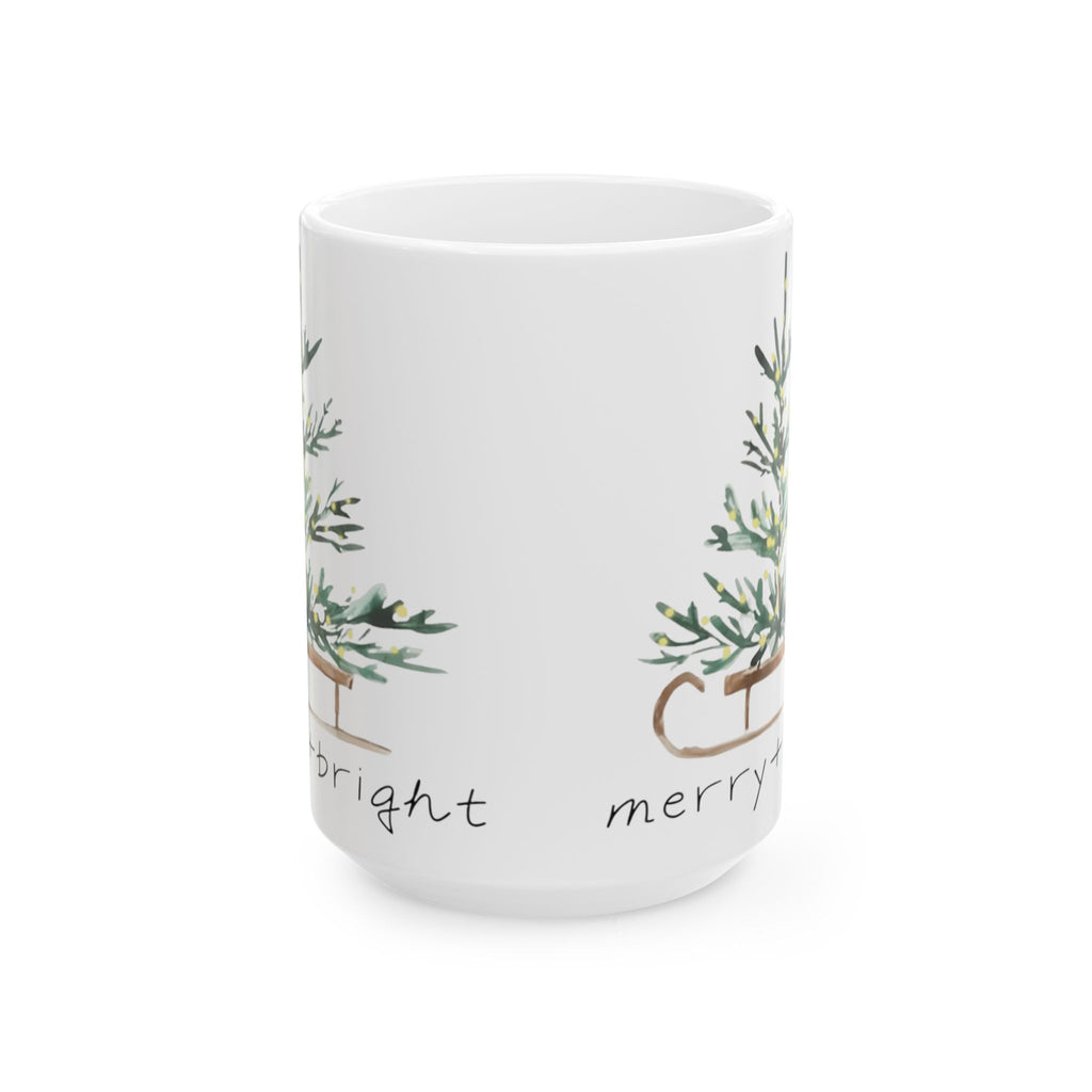 Whispers of Winter – Merry + Bright Christmas Tree Mug | Elegant Holiday Drinkware by Paper Pleasures
