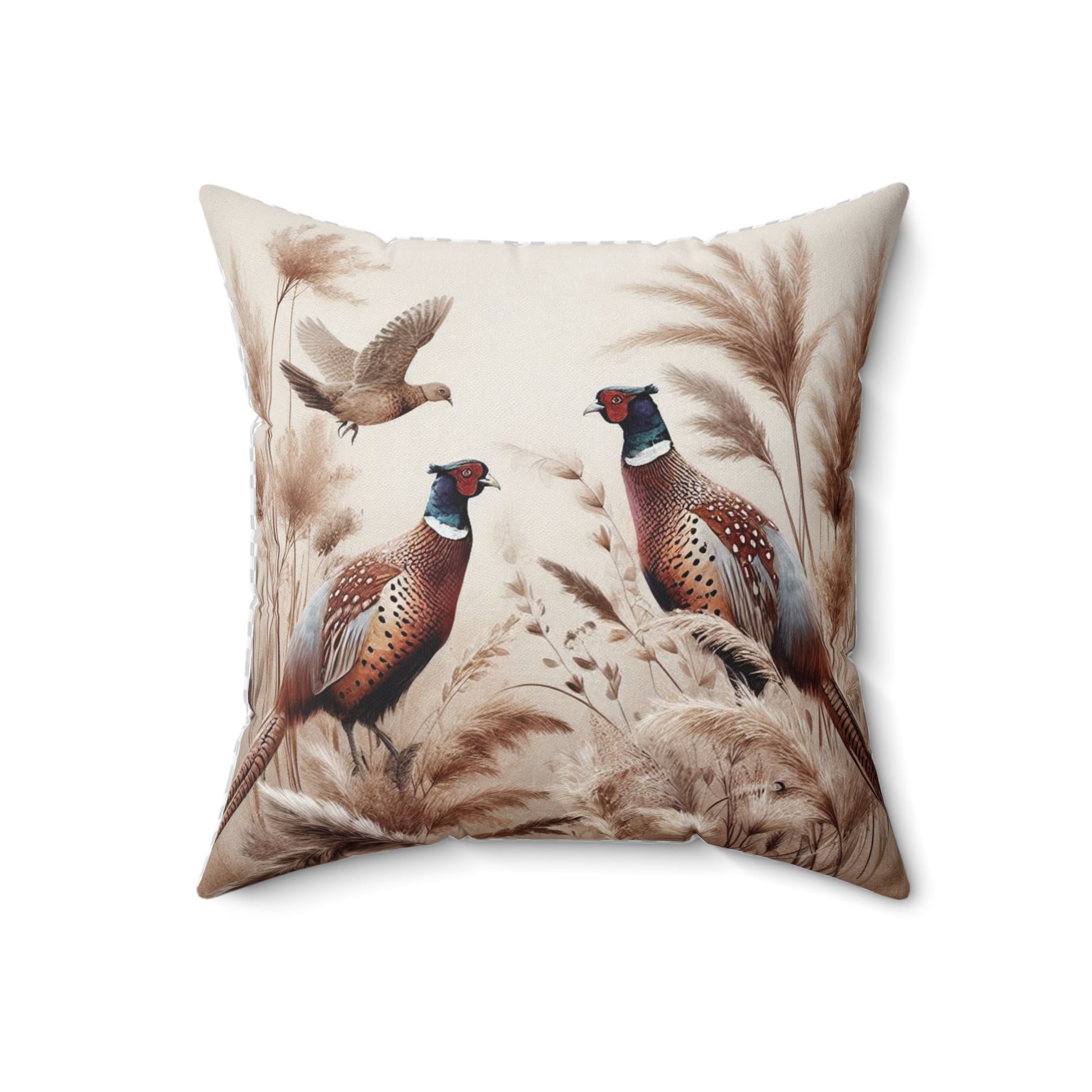 Fall Pillow with Pheasants – Nature-Inspired Decorative Cushion, Autumn Wildlife Home Accent Pillow