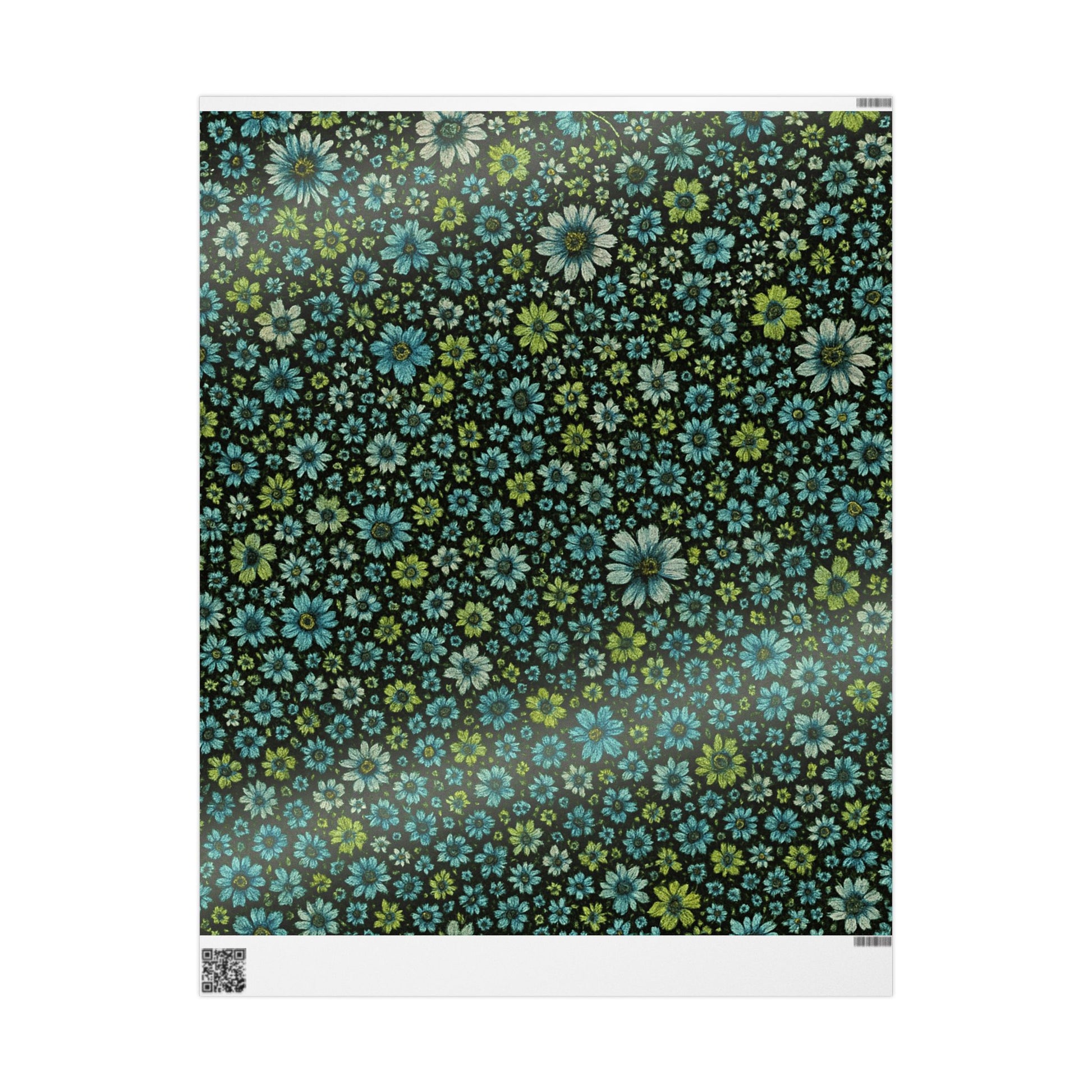 Teal and Green Daisy Floral Wrapping Paper on Black Background