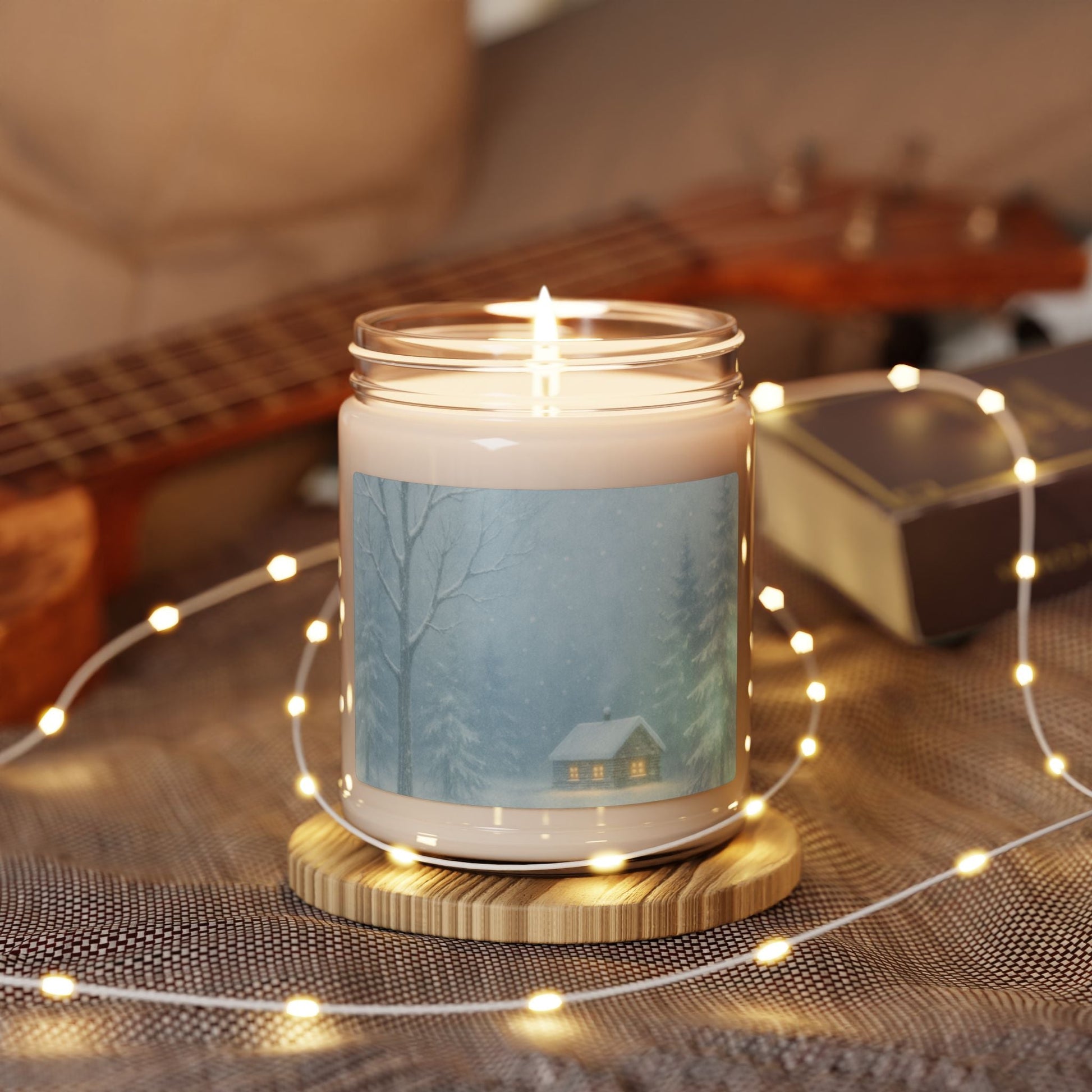 Cozy Winter Scented Soy Candle - 9oz Aromatherapy Candle with Snowy Cabin Design