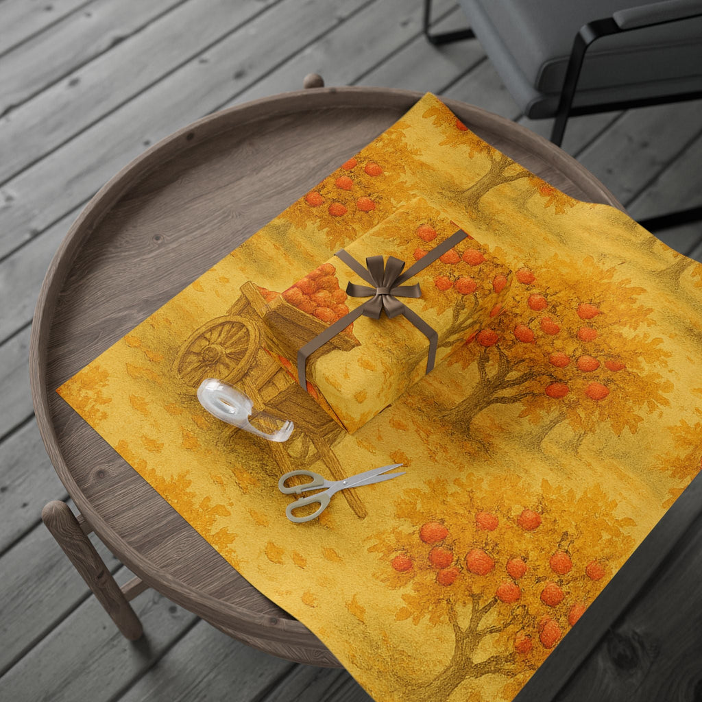 Autumn APPLE Harvest Vintage Wrapping Paper - Festive Orange Orchard Design for Fall Celebrations