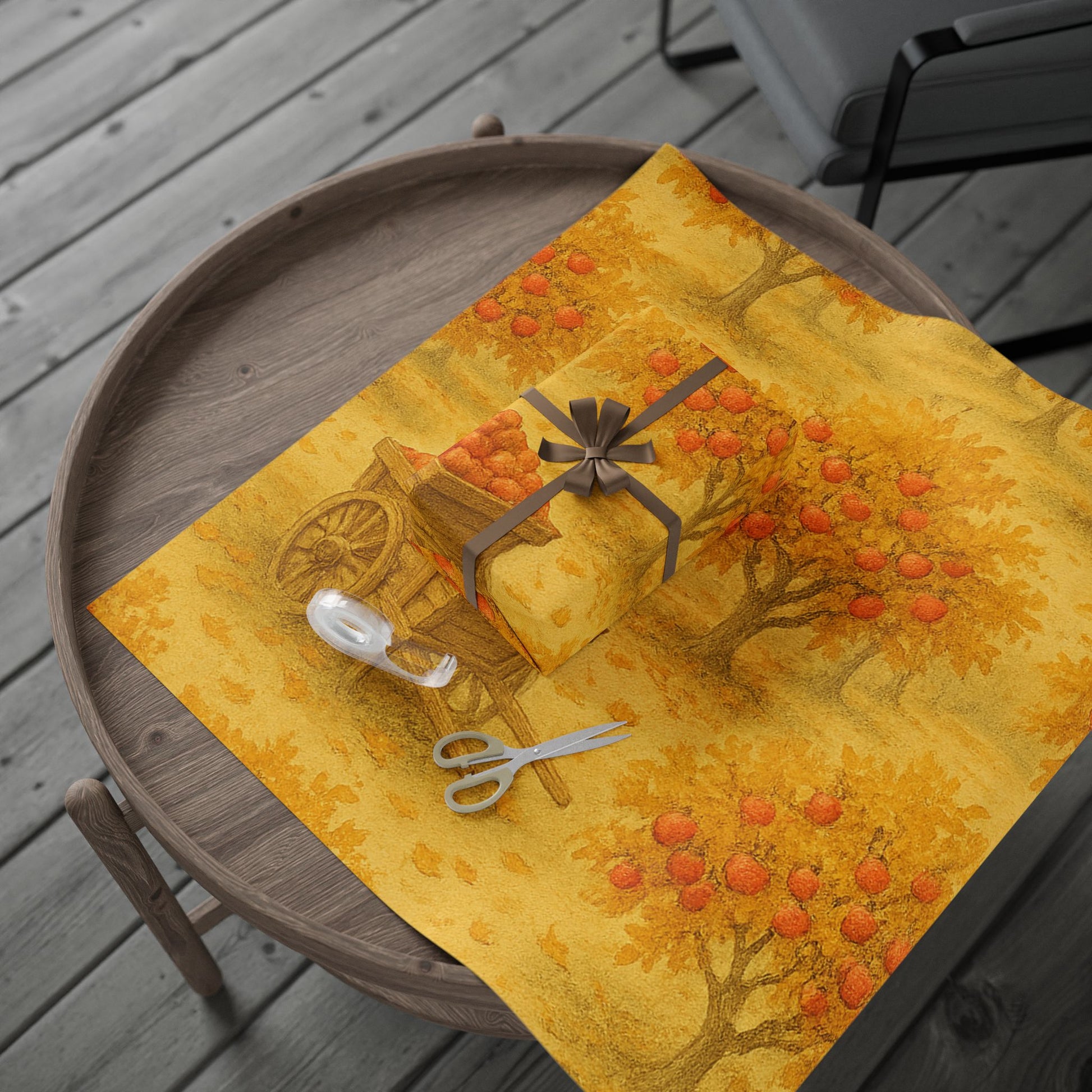 Golden Orchard Harvest Print – Autumn Apple Tree Wall Art or Gift Wrap | Paper Pleasures Autumn Harvest Wrapping Paper - Festive Orange Orchard Design for Fall Celebrations