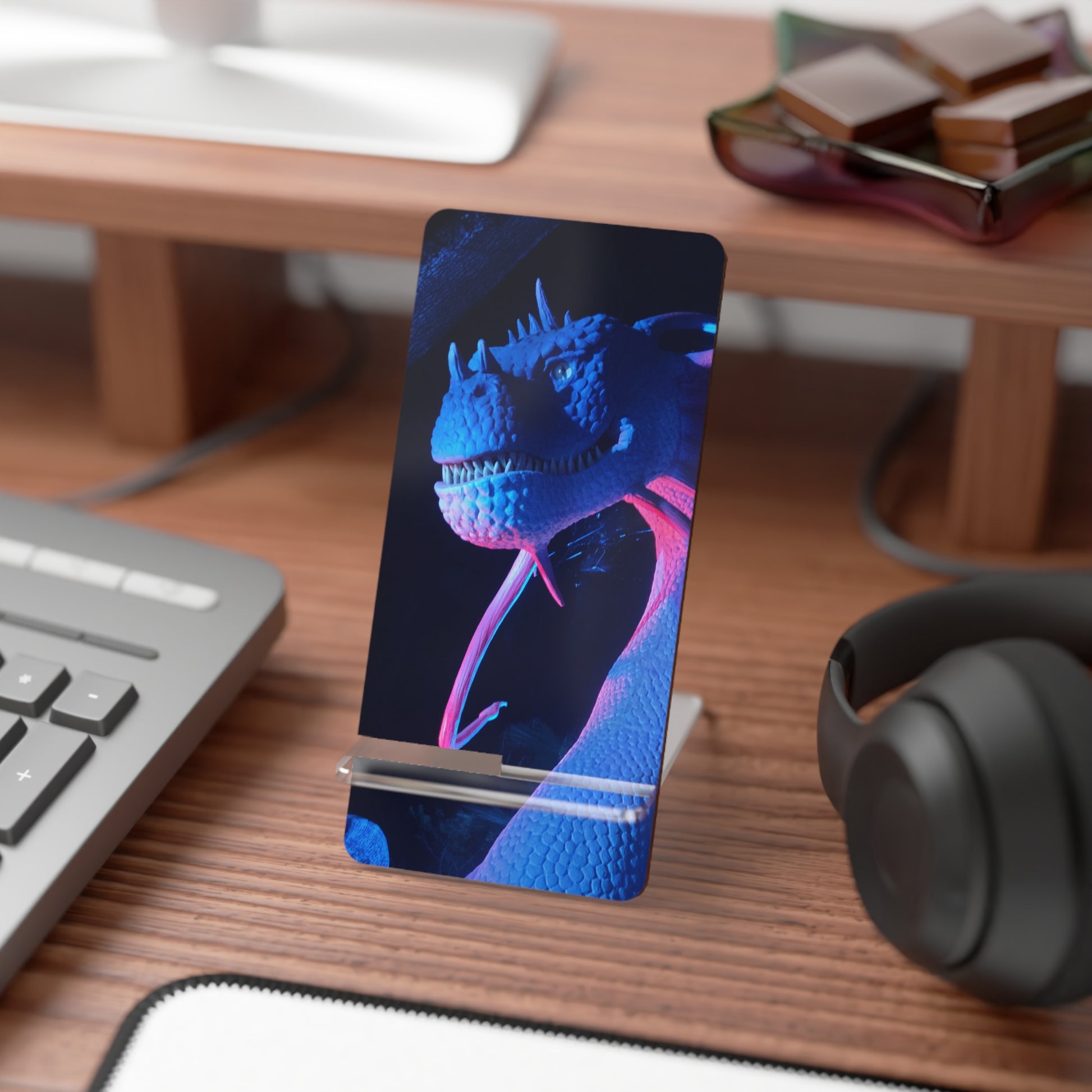 Bold Neon Dragon Phone Stand – Sleek Acrylic Holder for Desk or Nightstand