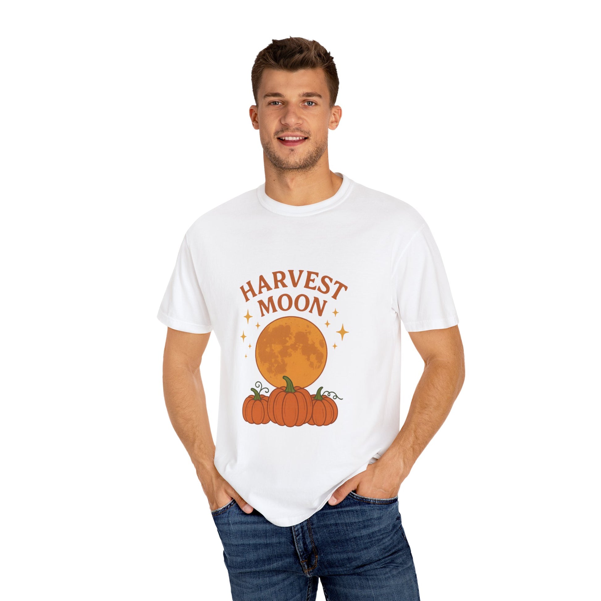 Harvest Moon Autumn T-Shirt – Cozy Fall Pumpkin & Moon Graphic Tee, Fall Apparel, Autumn Festival Shirt, Halloween T-shirt