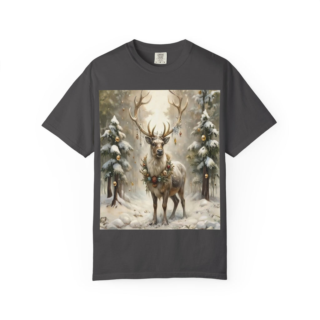 Whispers of Winter – Reindeer Wreath T-Shirt | Elegant Holiday Apparel by Paper Pleasures
