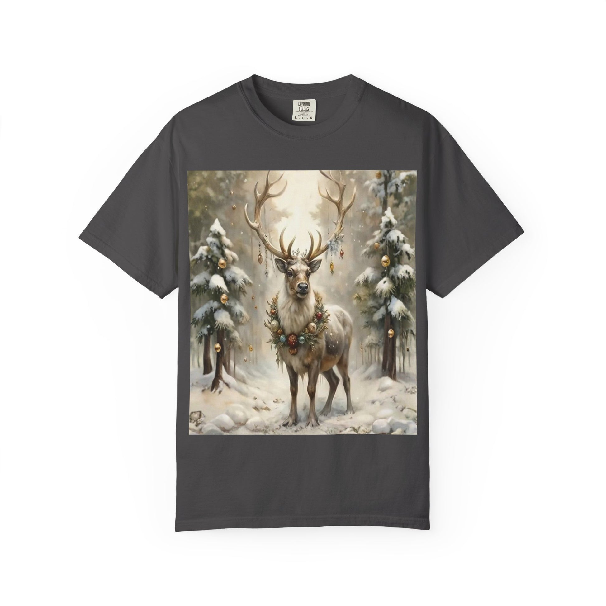 Whispers of Winter – Reindeer Wreath T-Shirt | Elegant Holiday Apparel by Paper Pleasures
