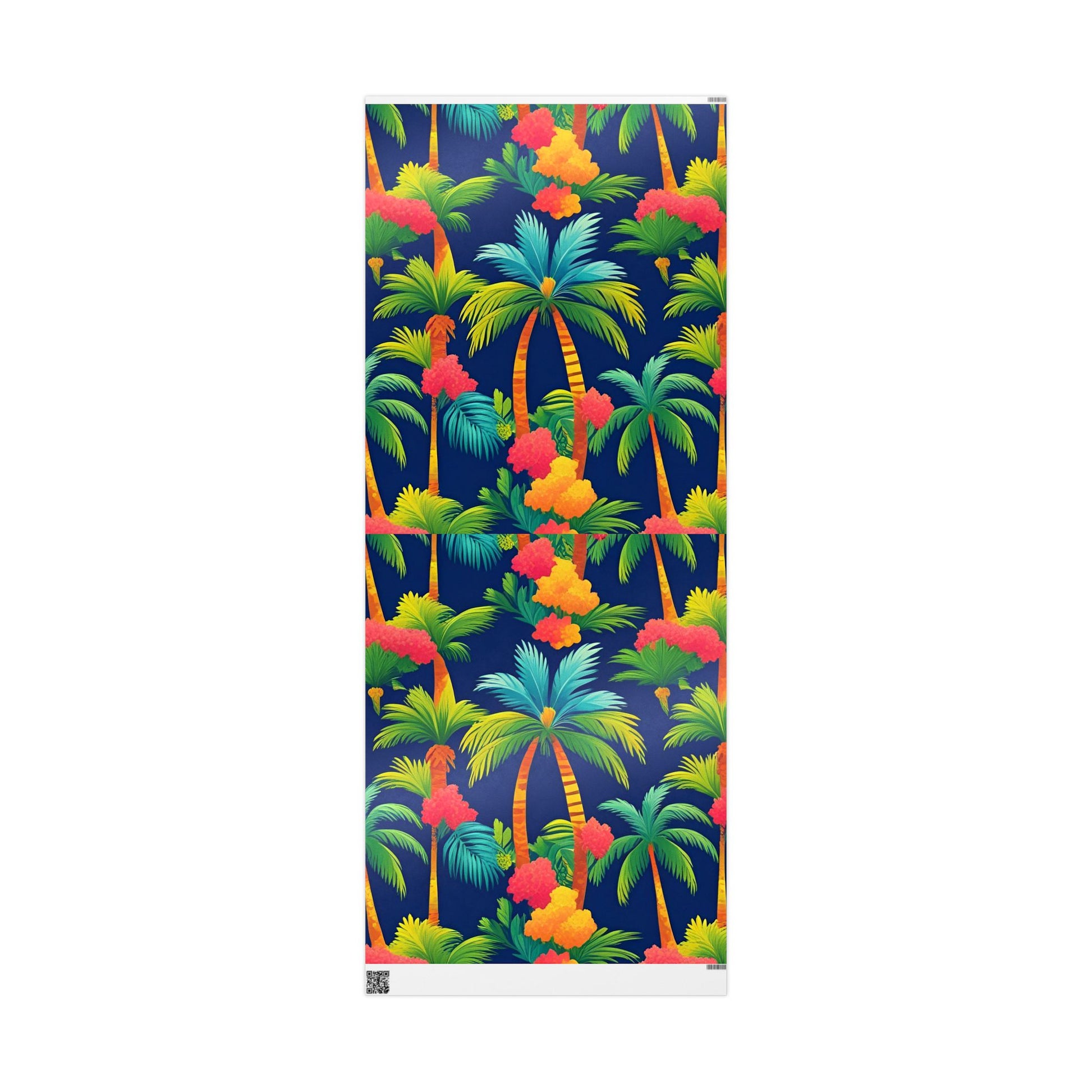 Colorful Palm Tree Wrapping Paper – Tropical Gift Wrap on Navy Blue Background