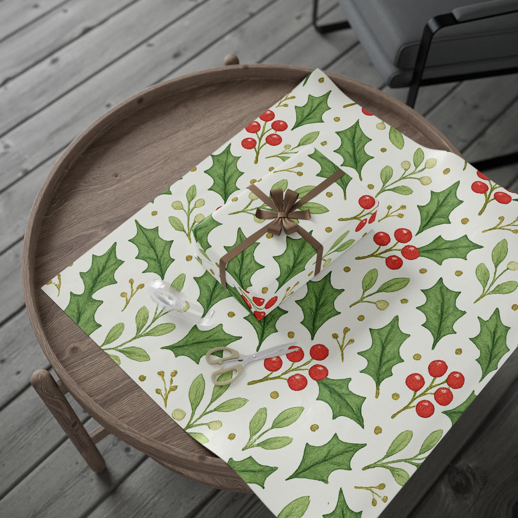 Festive Wrapping Paper, Holly Holiday Gift Wrap, Eco-Friendly Wrapping, Christmas Gift Wrap, Floral Wrapping Paper, Seasonal Decor