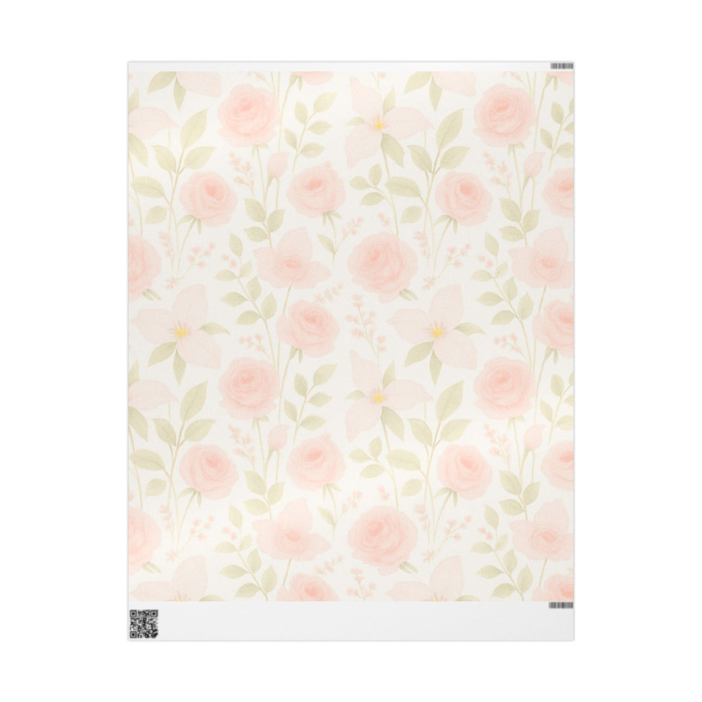Blush Rose and Lily Floral Wrapping Paper – Elegant Watercolor Gift Wrap for Special Occasions