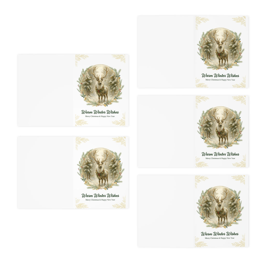 Warm Winter Wishes Reindeer Christmas Greeting Card – Elegant Woodland Holiday Card (5-Pack) — Merry and Bright Collection