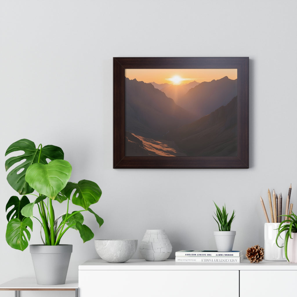 Serene Mountain Sunset Framed Horizontal Poster - Perfect Wall Art for Nature Lovers