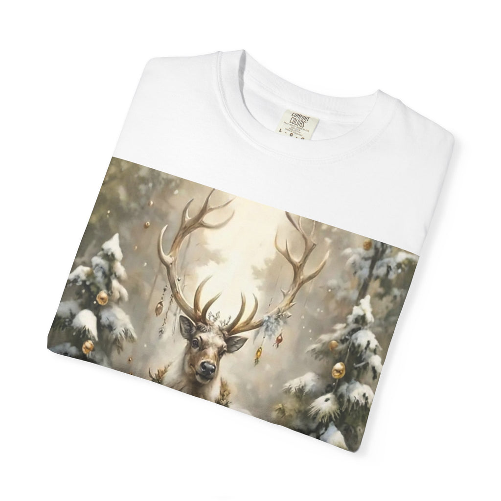 Whispers of Winter – Reindeer Wreath T-Shirt | Elegant Holiday Apparel by Paper Pleasures