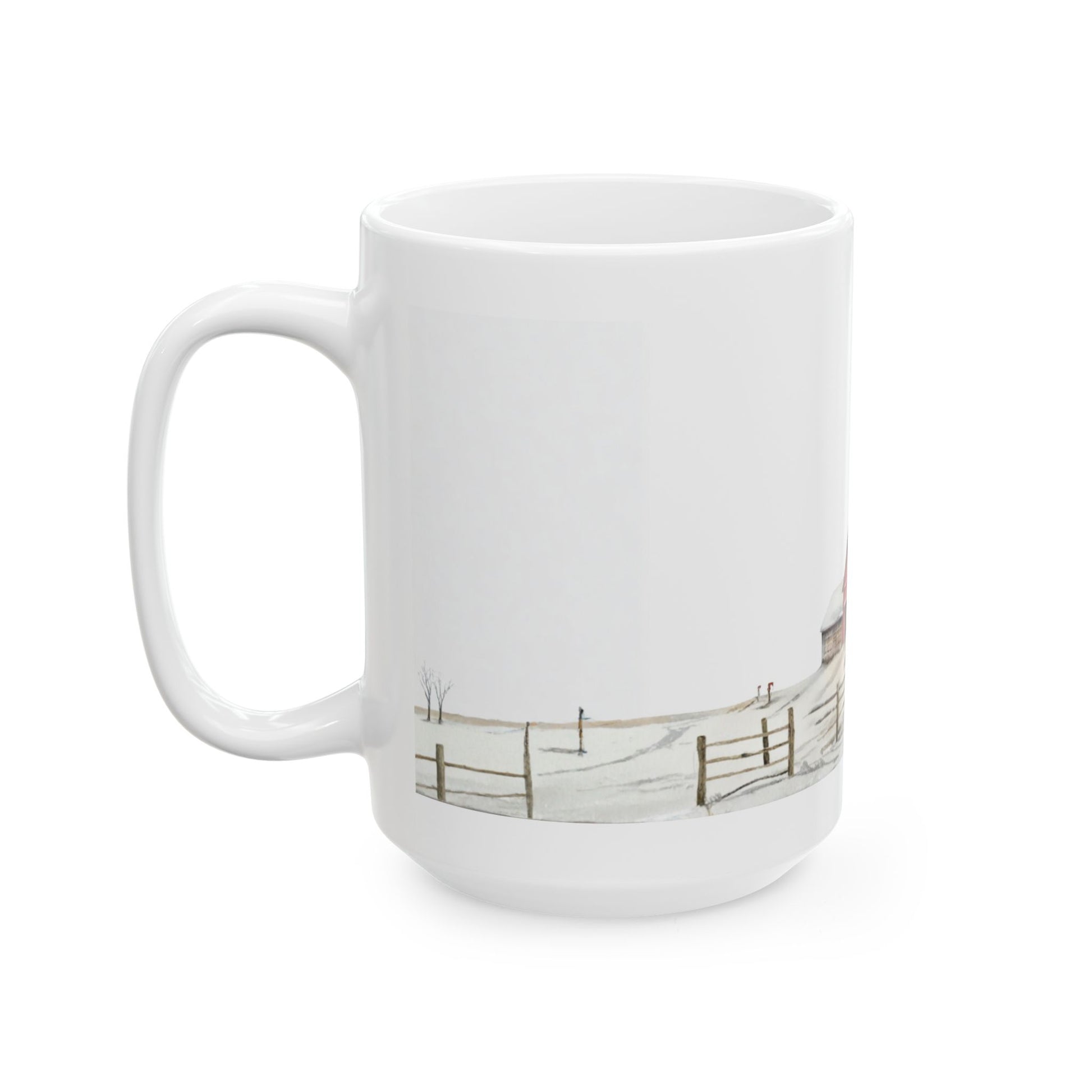 Whispers of Winter – Christmas Barn Mug | Rustic Holiday Drinkware by Paper Pleasures - Winter Barn Scene Ceramic Mug