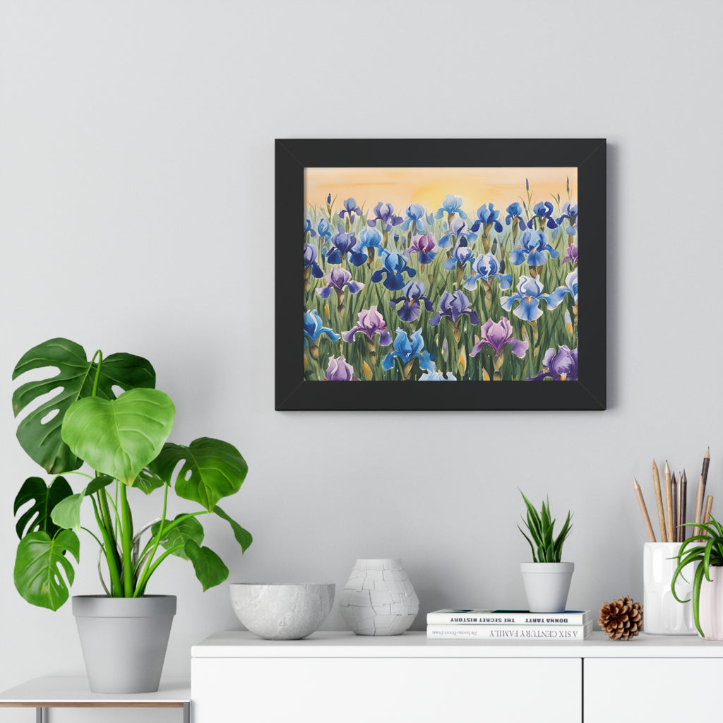 Field of Irises Framed Watercolor Print – Purple & Blue Floral Wall Art Poster