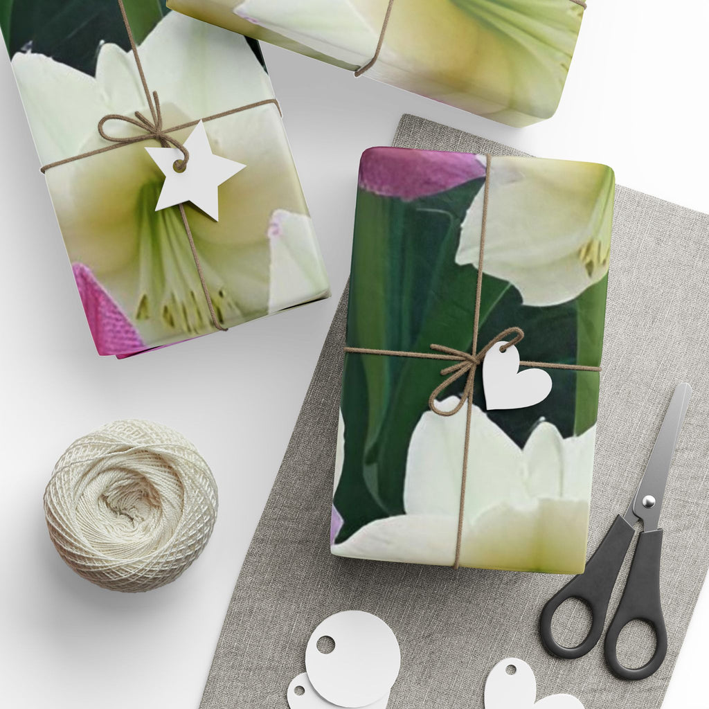 Pink and Cream Amaryllis Wrapping Paper – Elegant Large Floral Gift Wrap