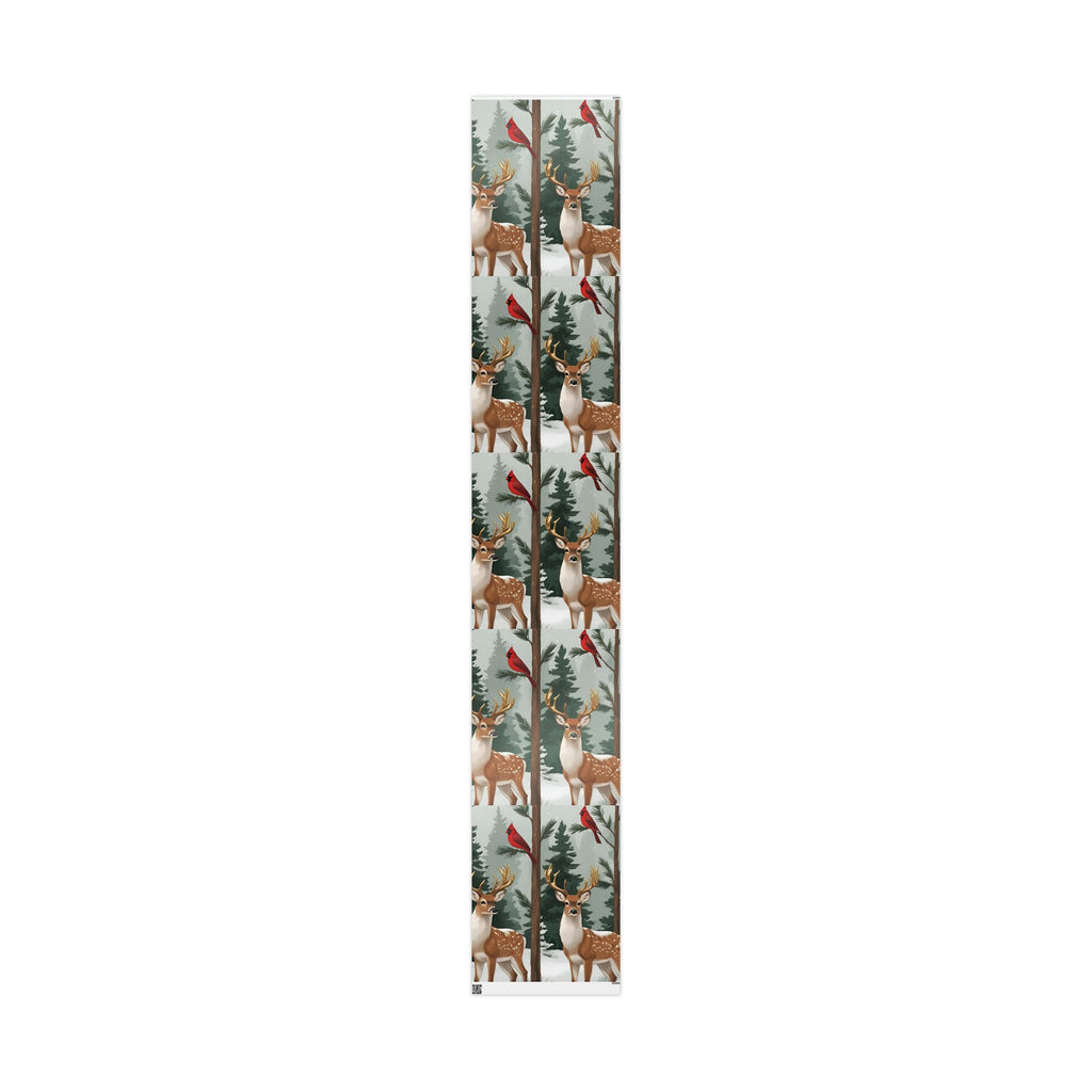 Large Print Festive Holiday Gift Wrap - Winter Deer & Cardinal Forest Wrapping Paper