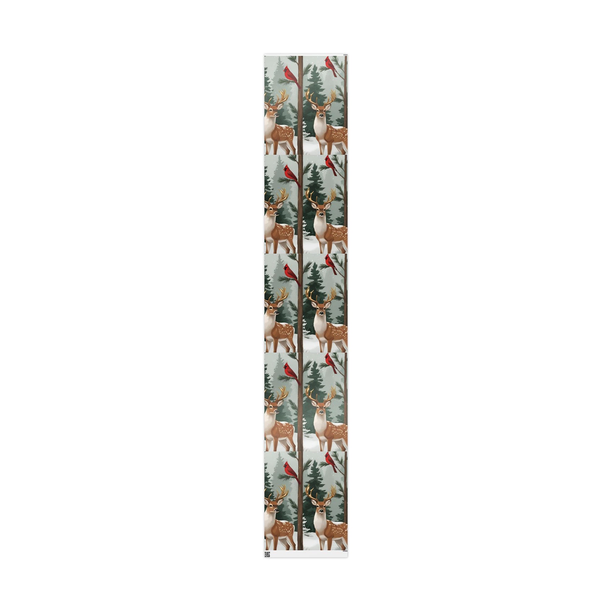 Large Print Festive Holiday Gift Wrap - Winter Deer & Cardinal Forest Wrapping Paper