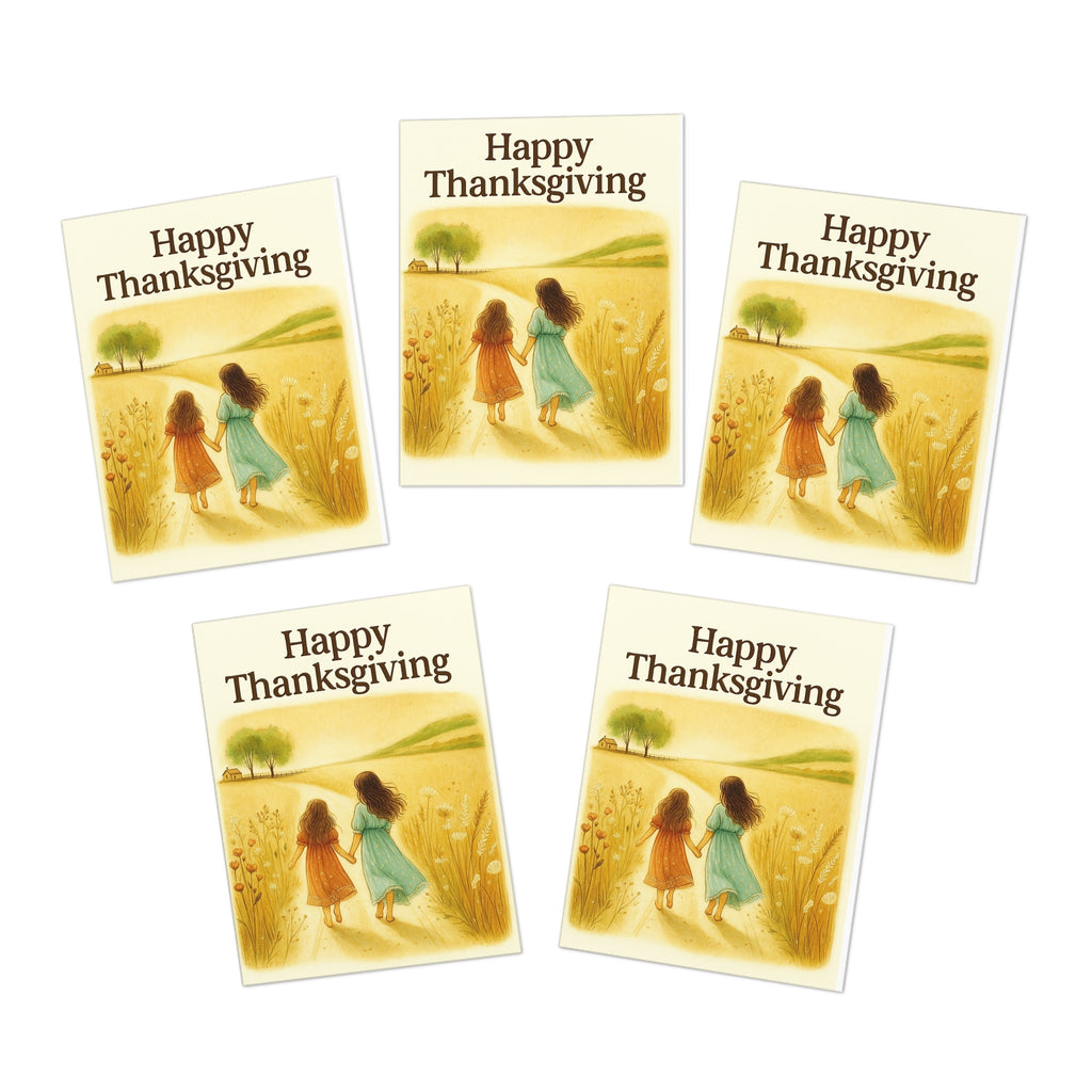 Happy Thanksgiving Greeting Cards (5-Pack) —  Country Path Greeting Card – Sisters Walking Through Autumn Fields – CoziNest Hollow 2