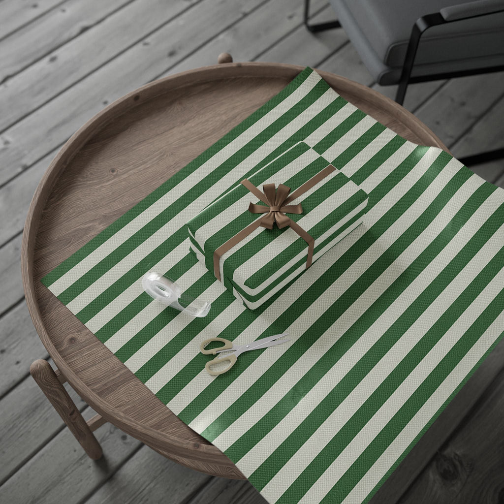 Green and White Elegantly Striped Wrapping Paper for Holidays & Celebrations