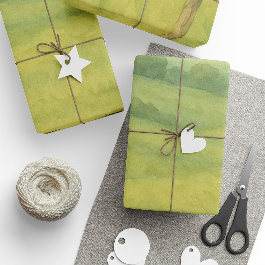 Pastoral Countryside Cow Print – Serene Farm Landscape | Paper Pleasures, Rustic Farm-Themed Wrapping Paper for Eco-Friendly Gifts