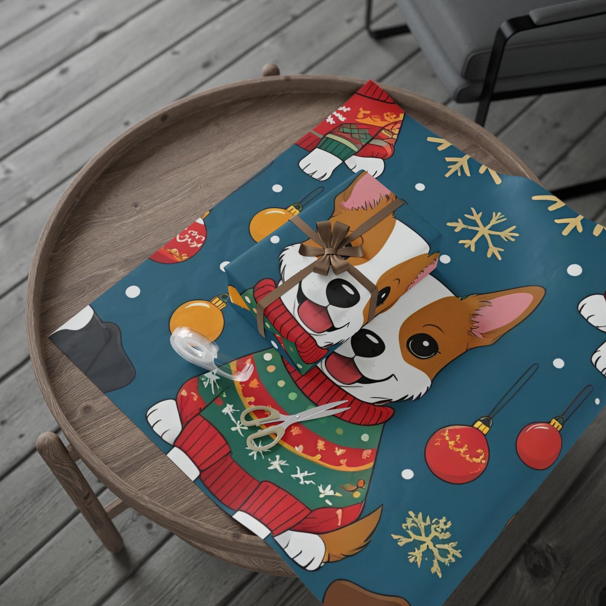 Cartoon Corgis in Christmas Sweaters Wrapping Paper – Holiday Dog Gift Wrap