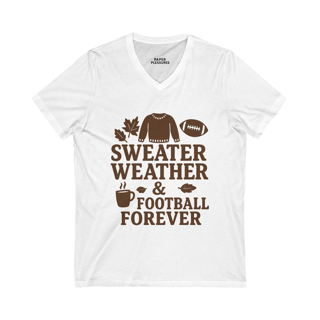 White t-shirt with brown text and graphics on a white background