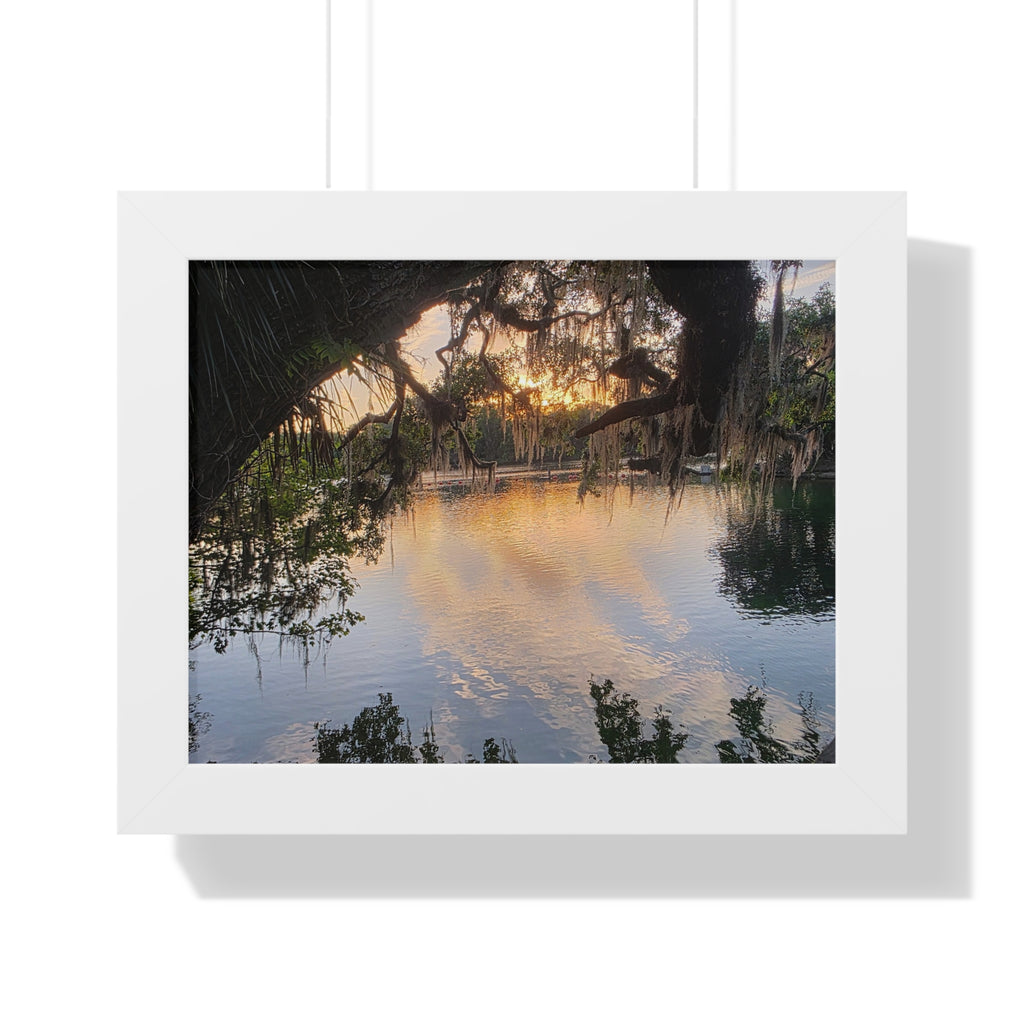 Serene Nature Framed Poster - Tranquil Sunset Reflection