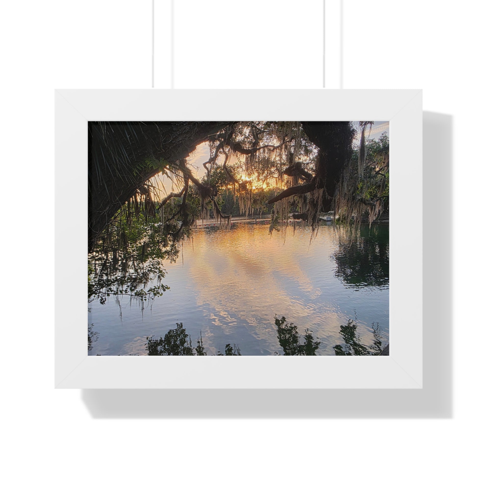 Serene Nature Framed Poster - Tranquil Sunset Reflection