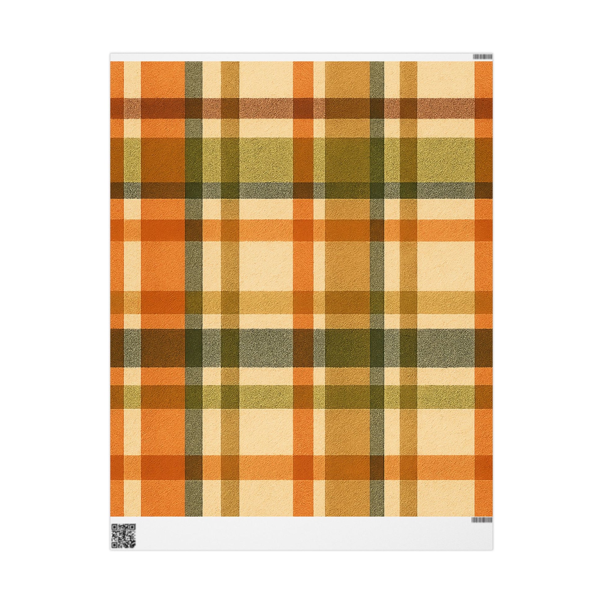 Plaid patterned wrapping paper with autumn colors on a white background