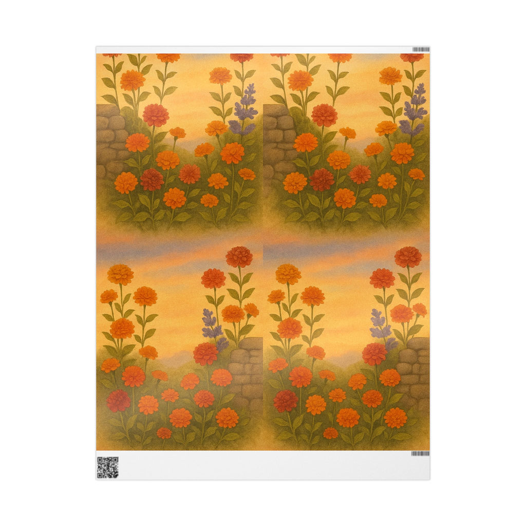 Sunset Marigold Floral Wrapping Paper Sheet for Gift Giving