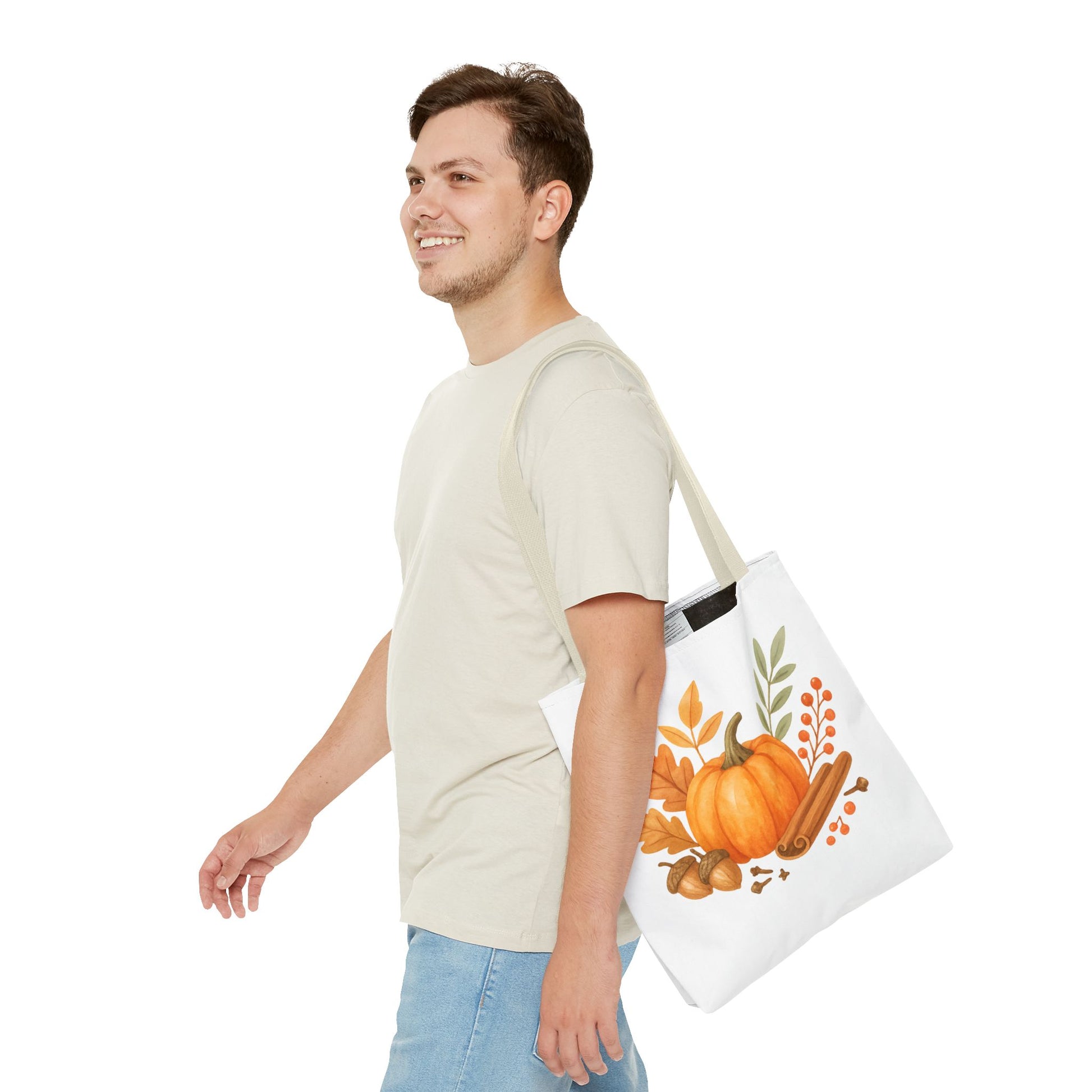 Pumpkin & Autumn Leaves Tote Bag – Fall Market Farmhouse Style Carryall