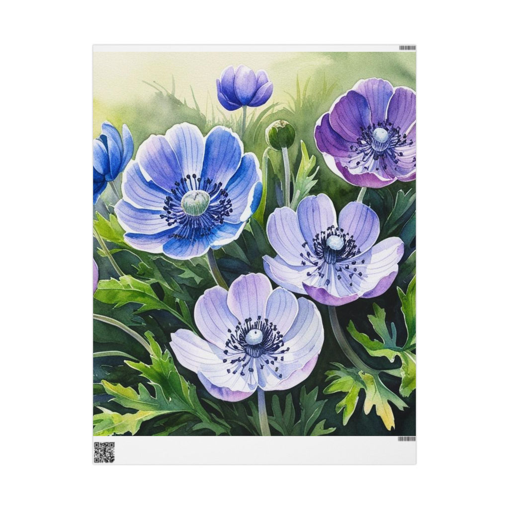 Purple & Blue Anemone Wrapping Paper – Elegant Botanical Gift Wrap Sheets