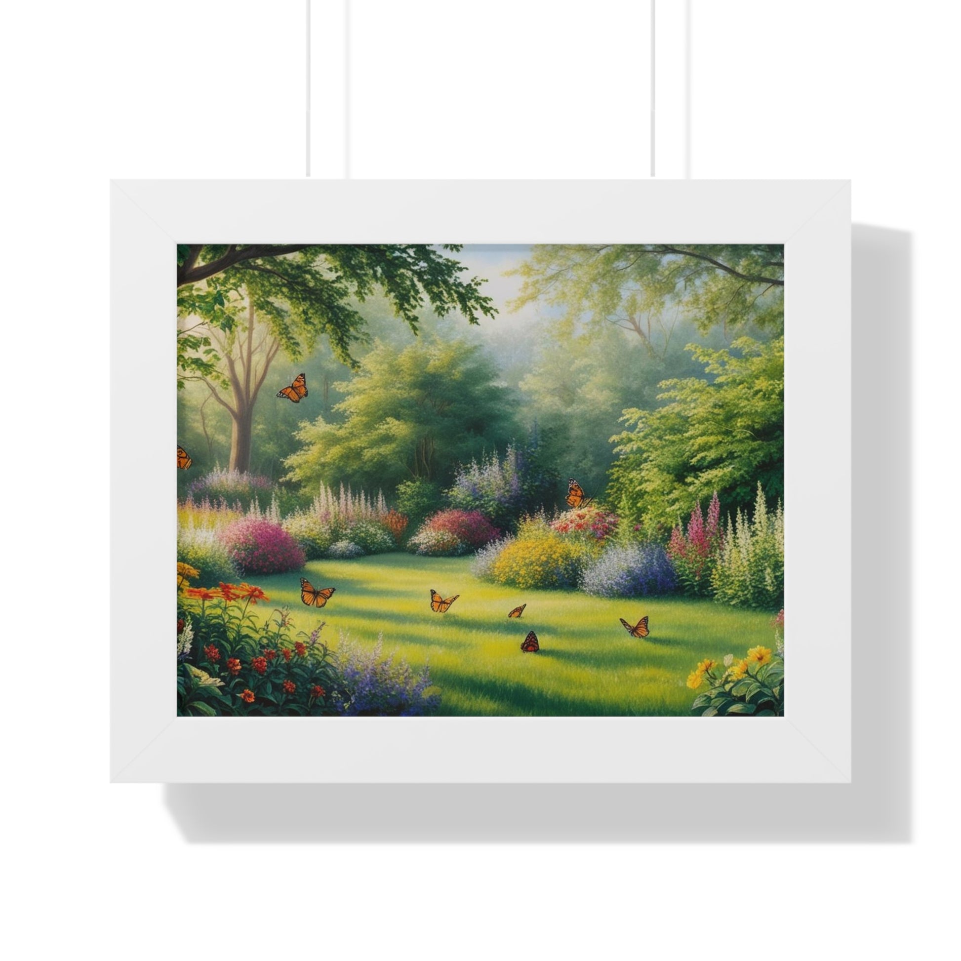 Serene Nature Framed Poster - Butterfly Garden Print for Home Decor