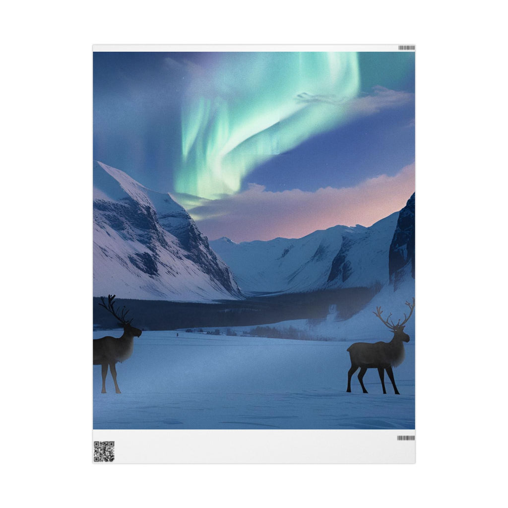 Reindeer & Northern Lights Wrapping Paper - Reindeer Under Aurora Borealis Wrapping Paper – Winter Mountain Christmas Gift Wrapping Paper