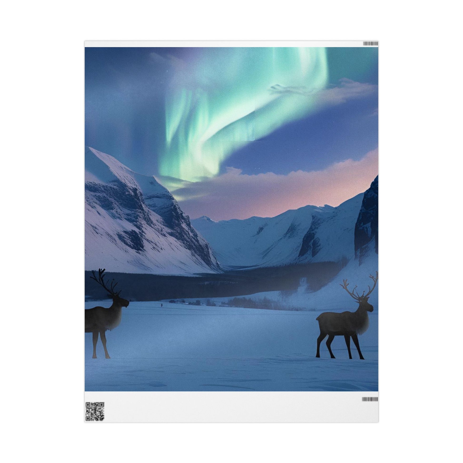 Reindeer & Northern Lights Wrapping Paper - Reindeer Under Aurora Borealis Wrapping Paper – Winter Mountain Christmas Gift Wrapping Paper