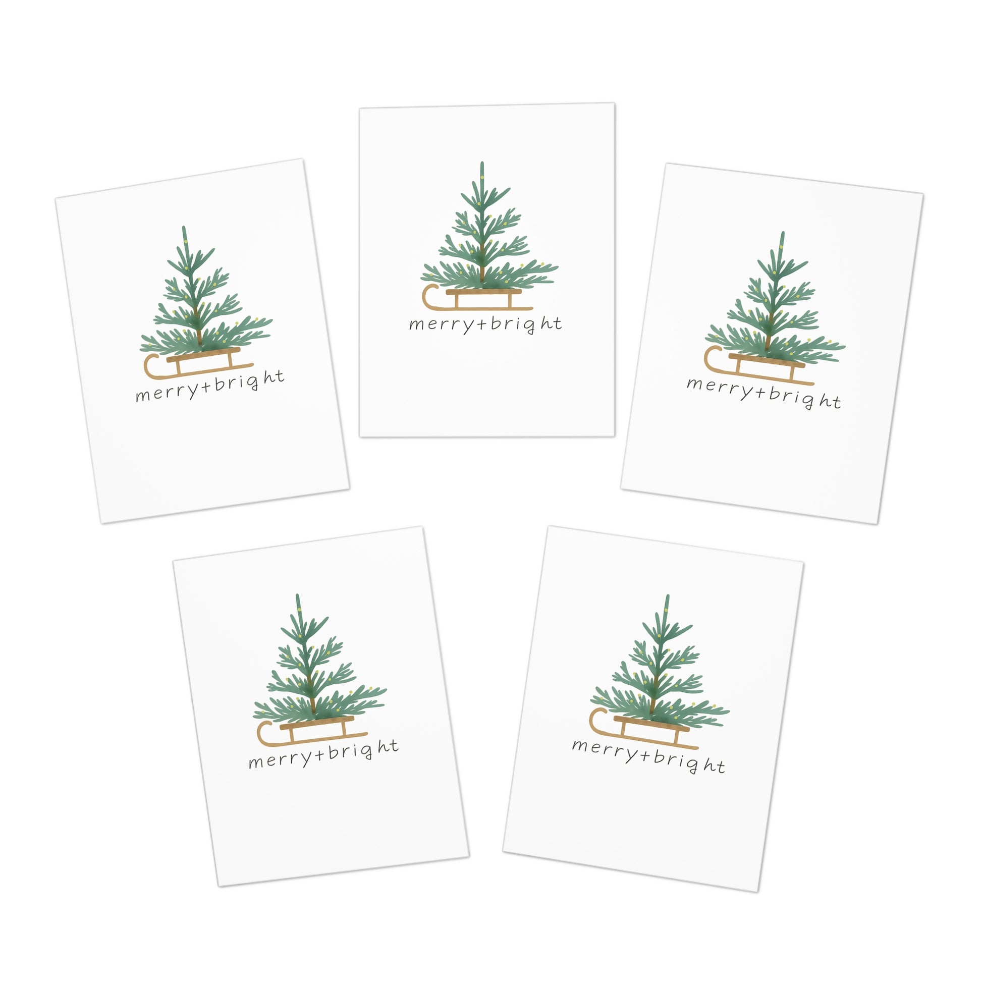 Merry & Bright Christmas Cards — 5-Pack Holiday Greeting Cards with Evergreen Tree Design
