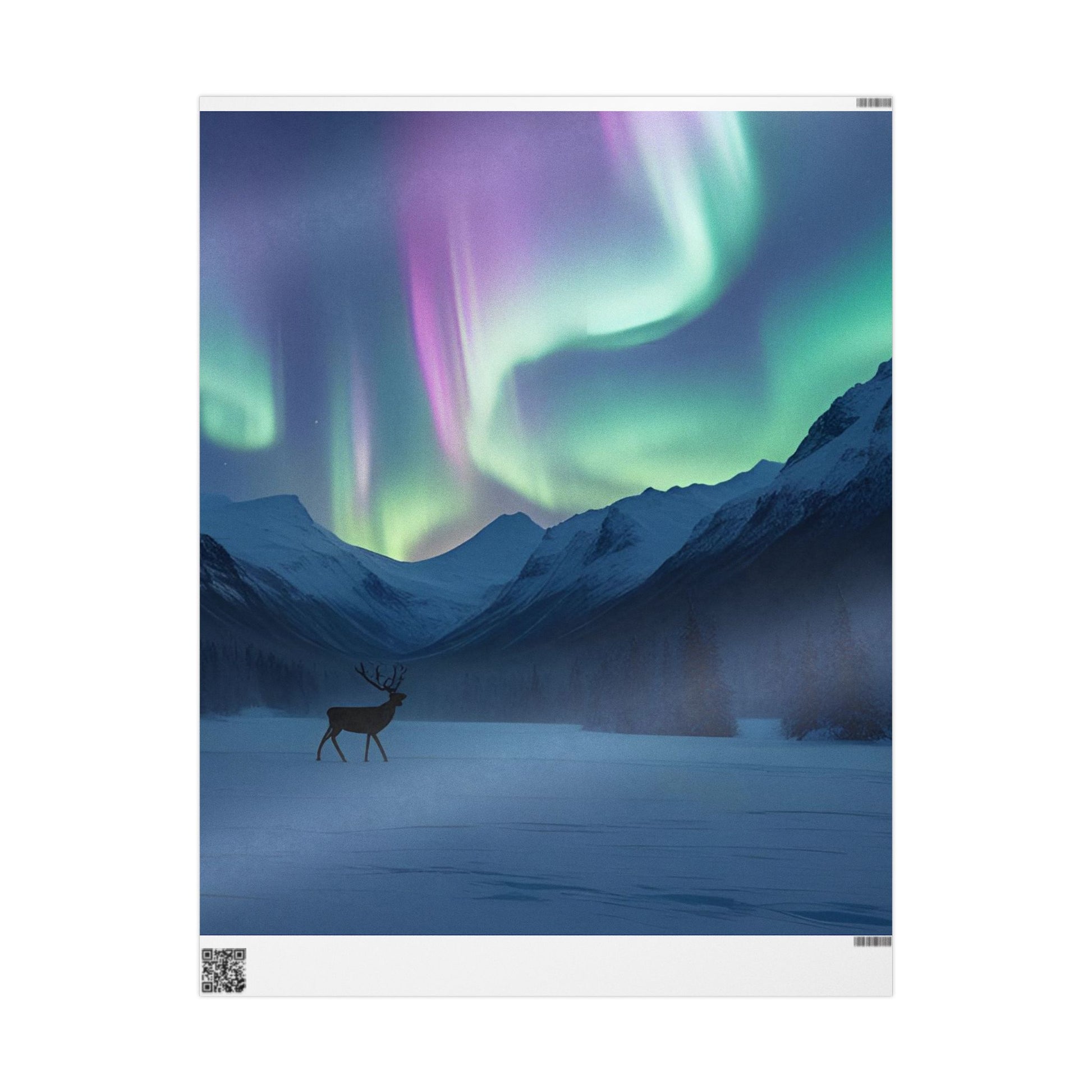 Northern Lights Reindeer Wrapping Paper – Purple & Green Aurora Edition