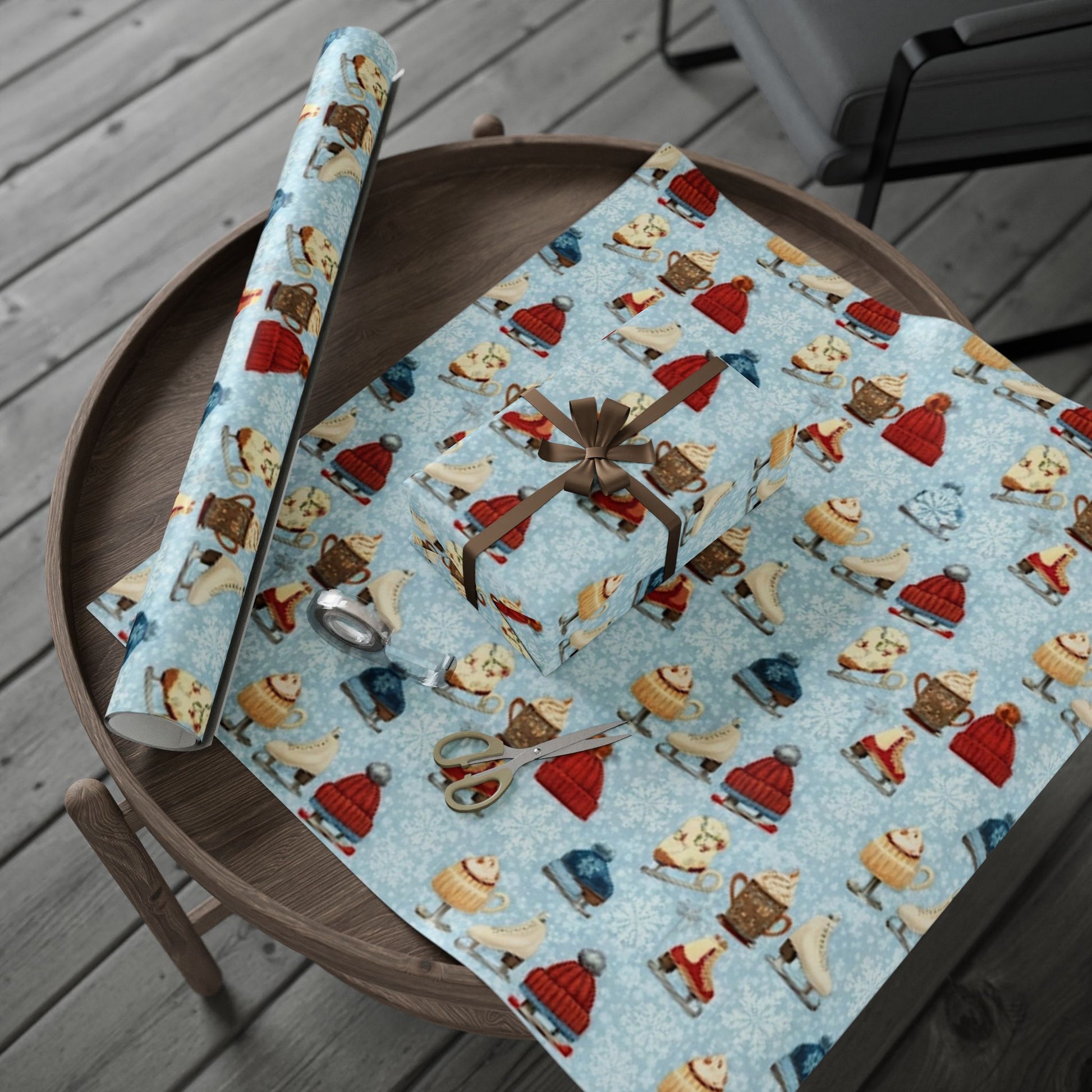 Ice Skates and Hot Chocolate Winter Wonderland Design - Christmas Wrapping Paper