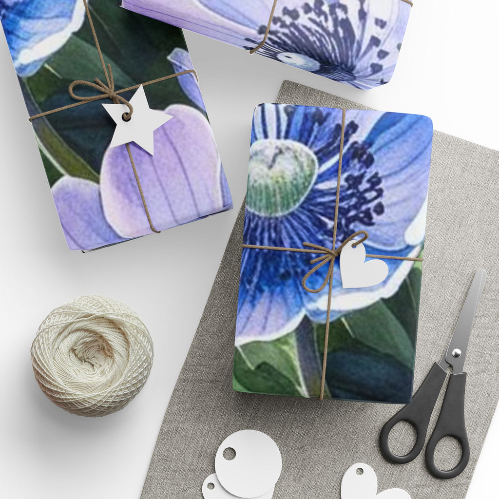 Purple & Blue Anemone Wrapping Paper – Elegant Botanical Gift Wrap Sheets