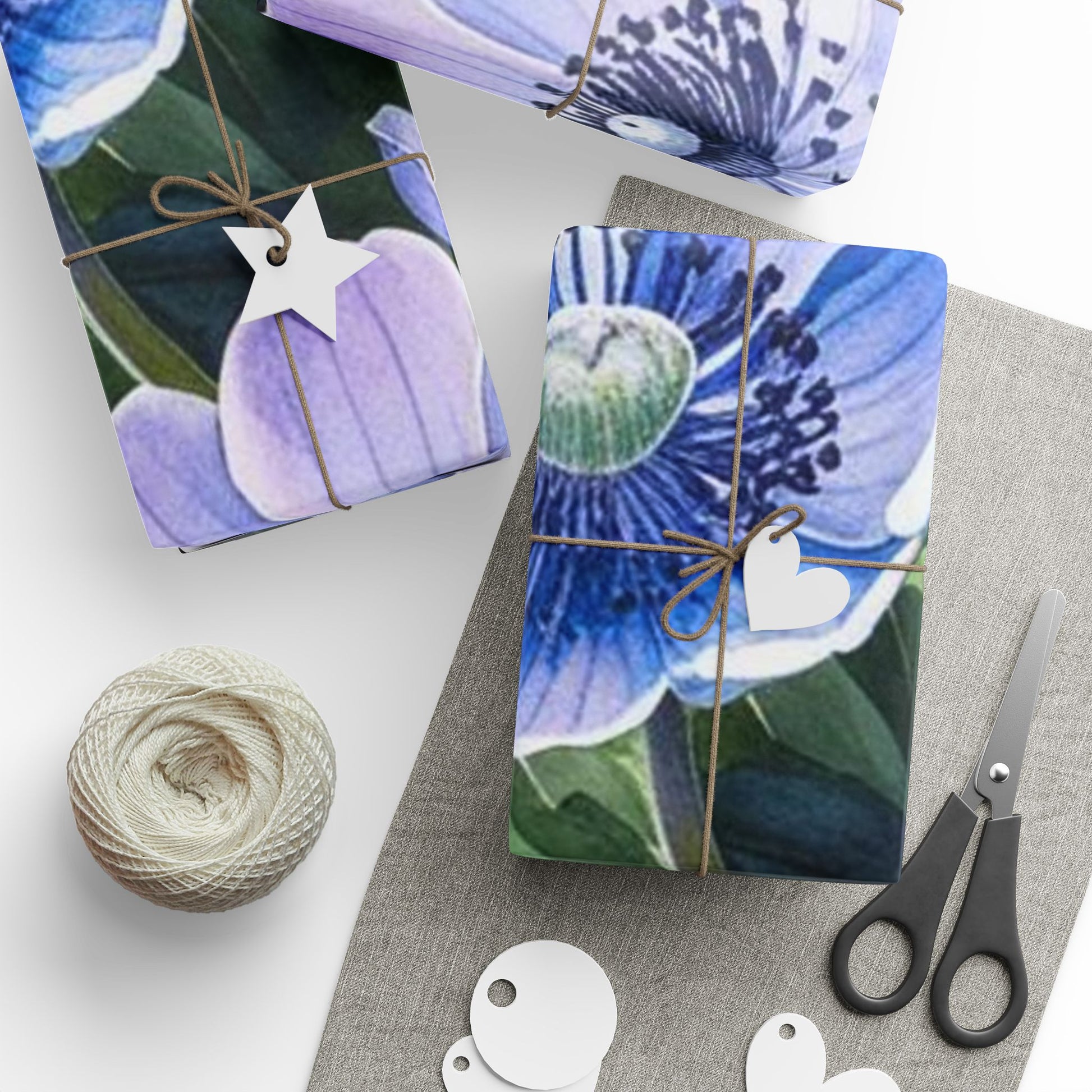 Purple & Blue Anemone Wrapping Paper – Elegant Botanical Gift Wrap Sheets