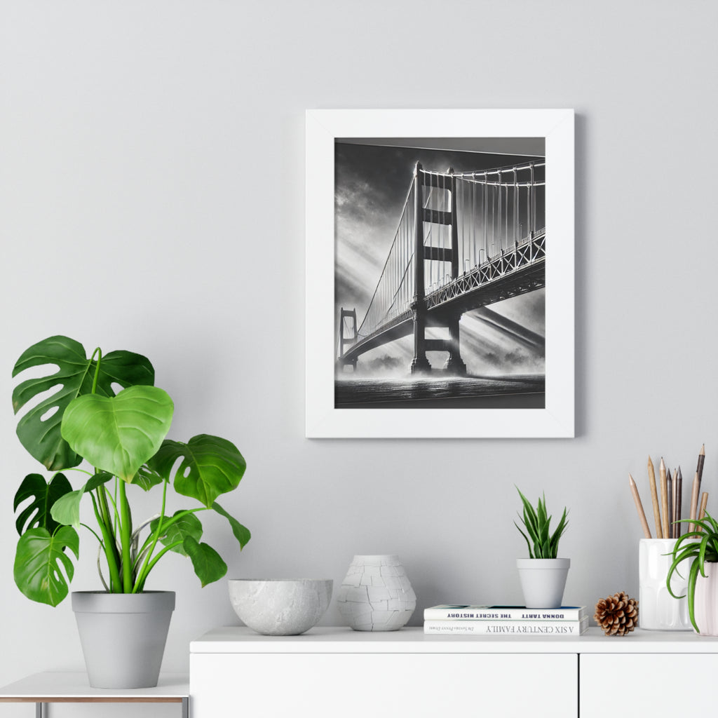 Golden Gate Bridge Black & White Vertical Framed Poster – Modern Wall Art Print