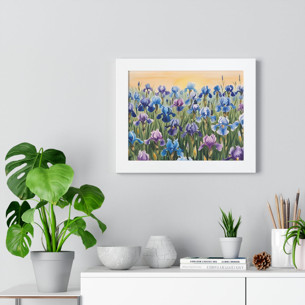 Field of Irises Framed Watercolor Print – Purple & Blue Floral Wall Art Poster