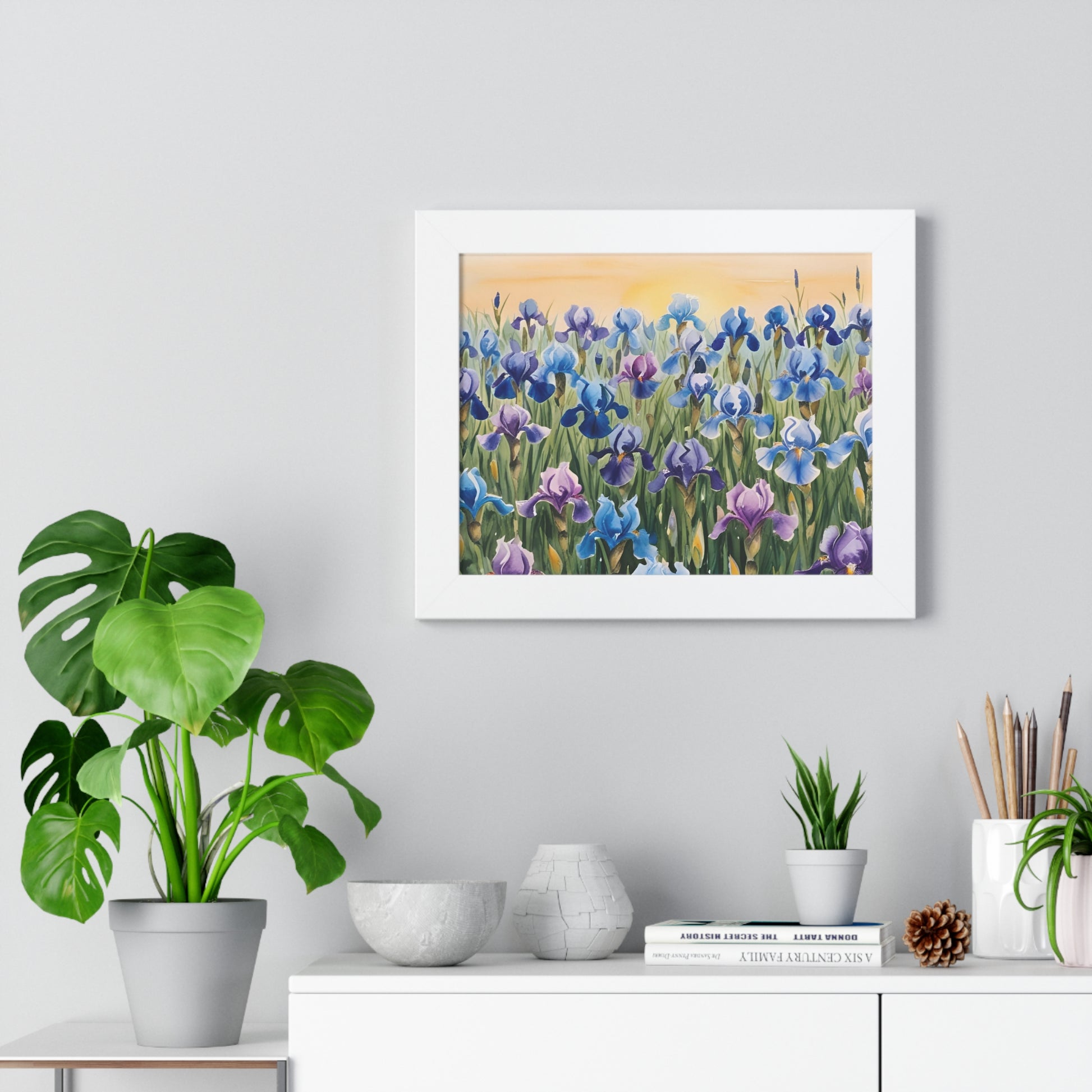 Field of Irises Framed Watercolor Print – Purple & Blue Floral Wall Art Poster