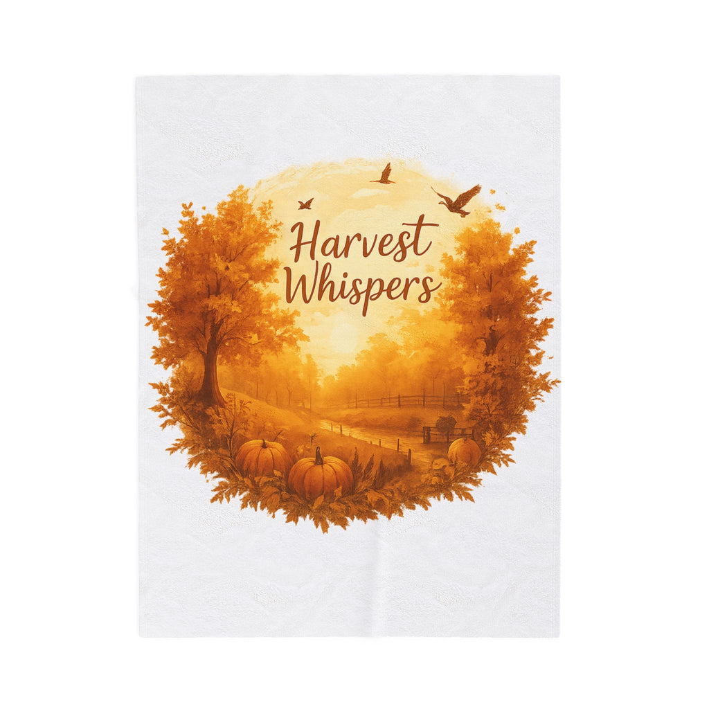 Harvest Whispers Thanksgiving Blanket – Autumn Velveteen Plush Throw – Fall Pumpkin Landscape Scene