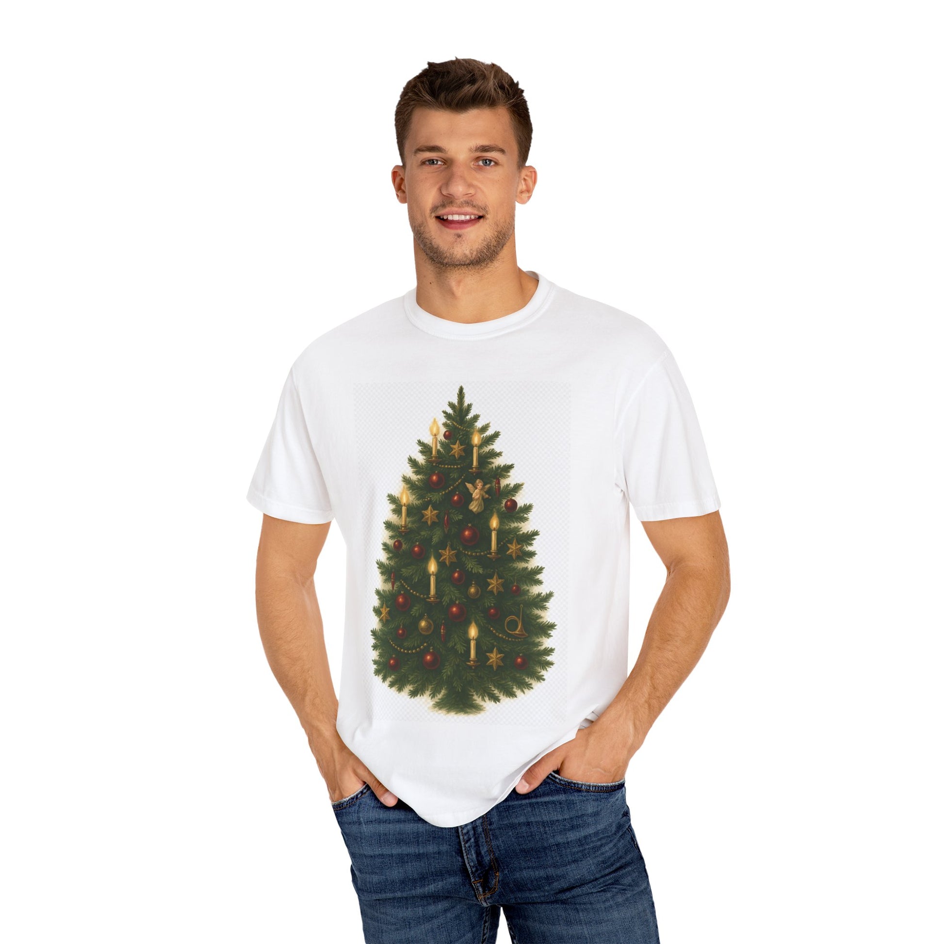 Vintage Christmas Tree T-Shirt – Classic Holiday Candlelit Tree Design, Yuletide Old World Christmas Apparel by Paper Pleasures
